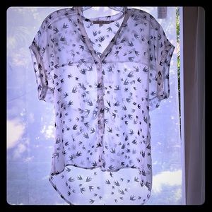 Red Haute Bird Chiffon Blouse